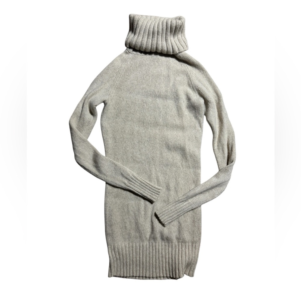 Vintage Theory Cashmere Turtleneck Sweater Cream Oat Long Ribbed Sweater Small